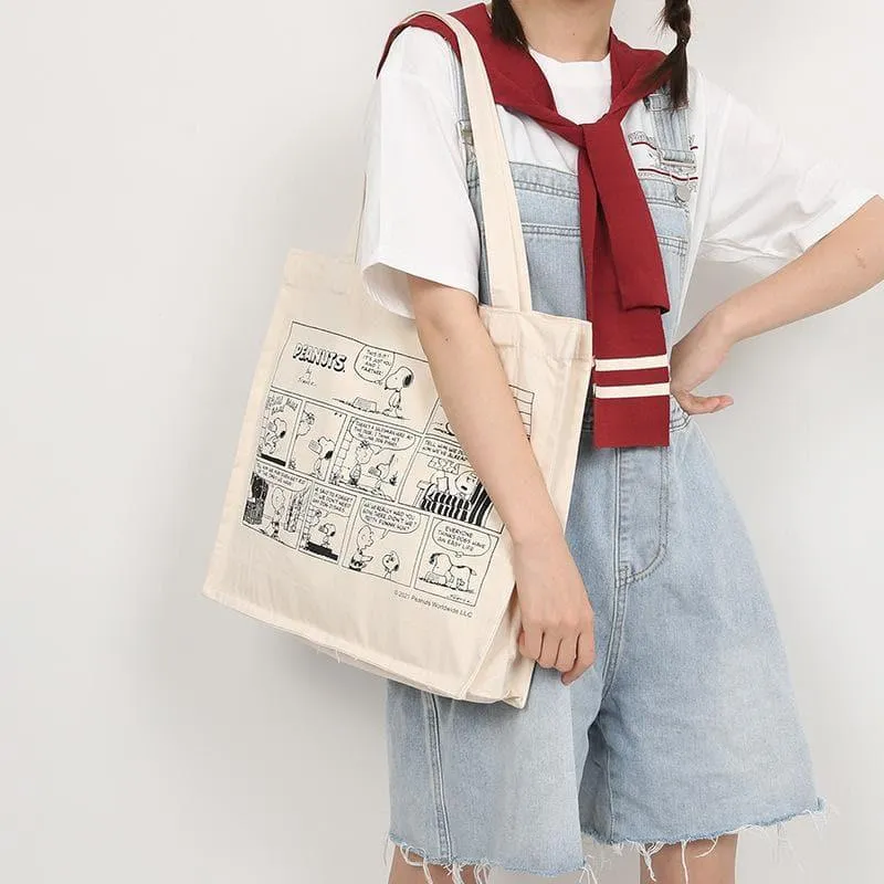 Snoopy Print Graphic Canvas Tote Bag