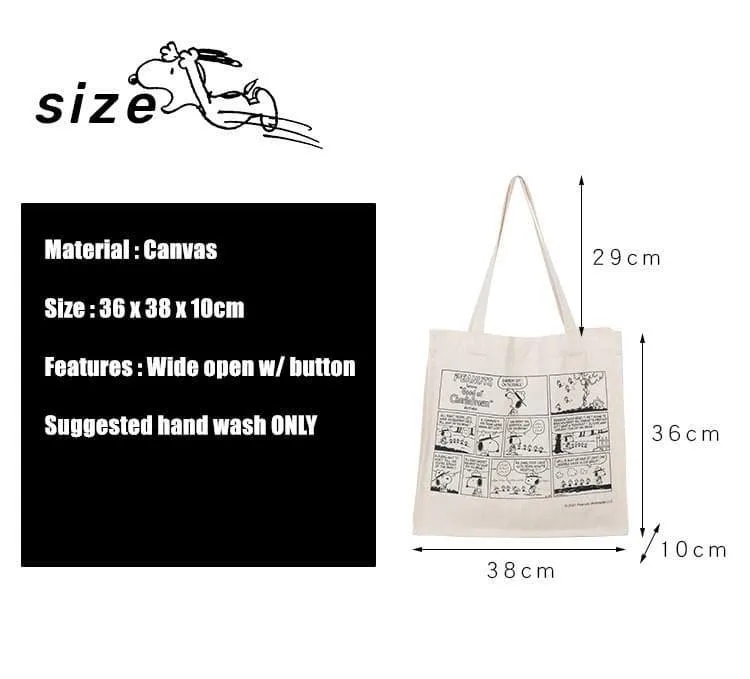 Snoopy Print Graphic Canvas Tote Bag