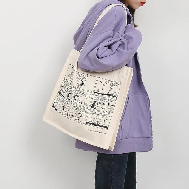 Snoopy Print Graphic Canvas Tote Bag