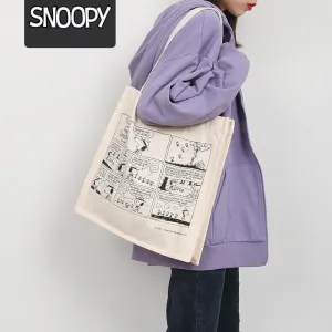 Snoopy Print Graphic Canvas Tote Bag