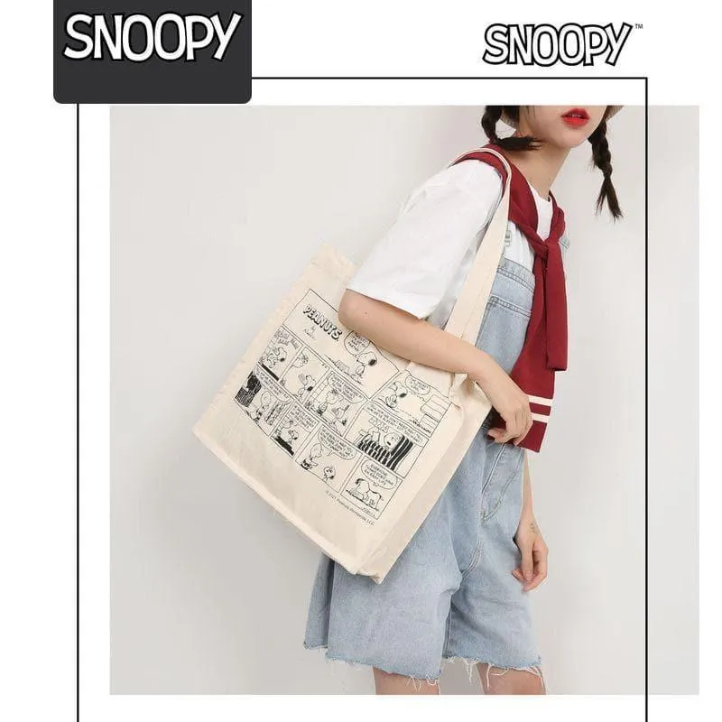 Snoopy Print Graphic Canvas Tote Bag