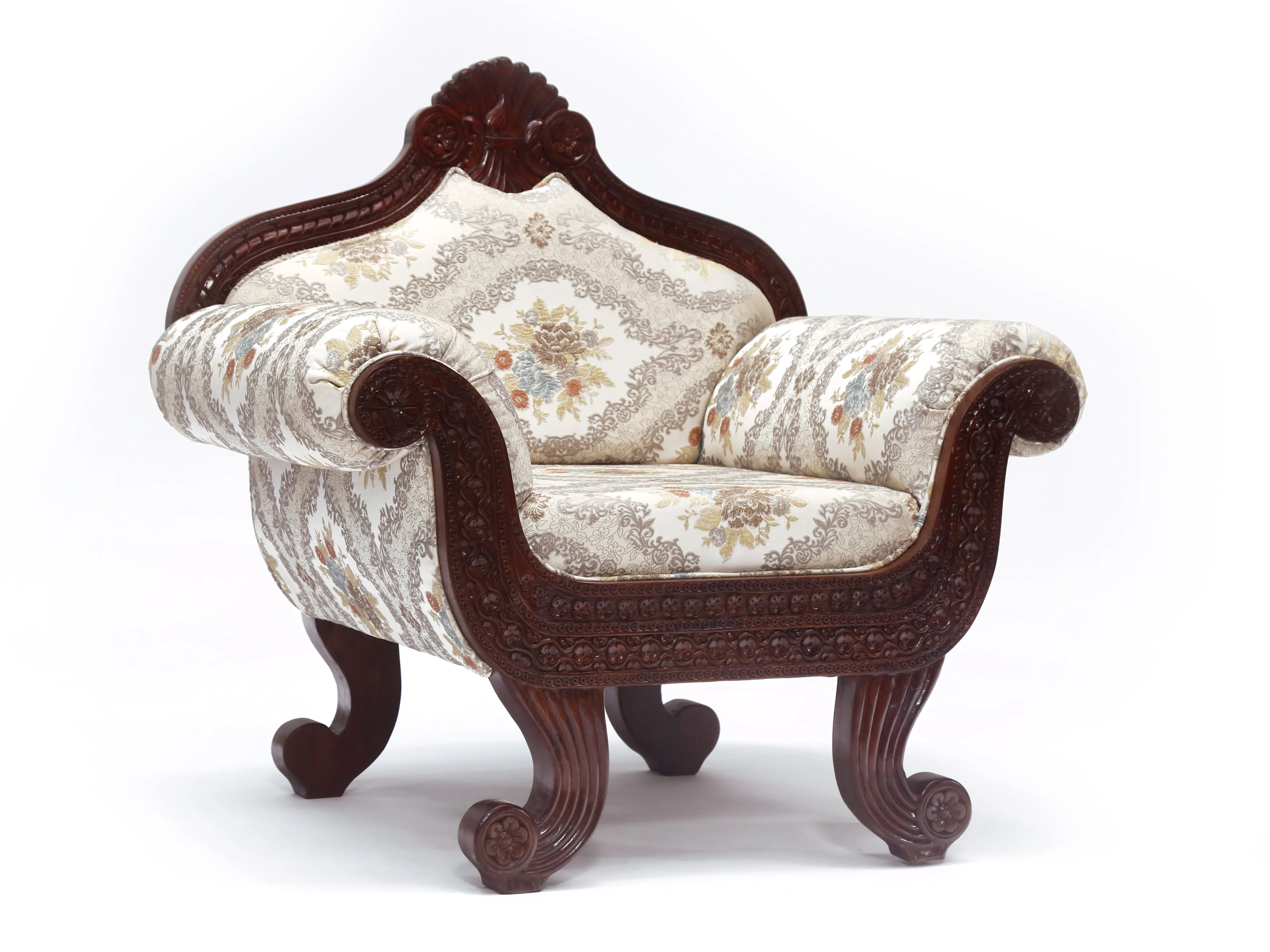 Solid Teak Intricate Carved Single Seater Sofa