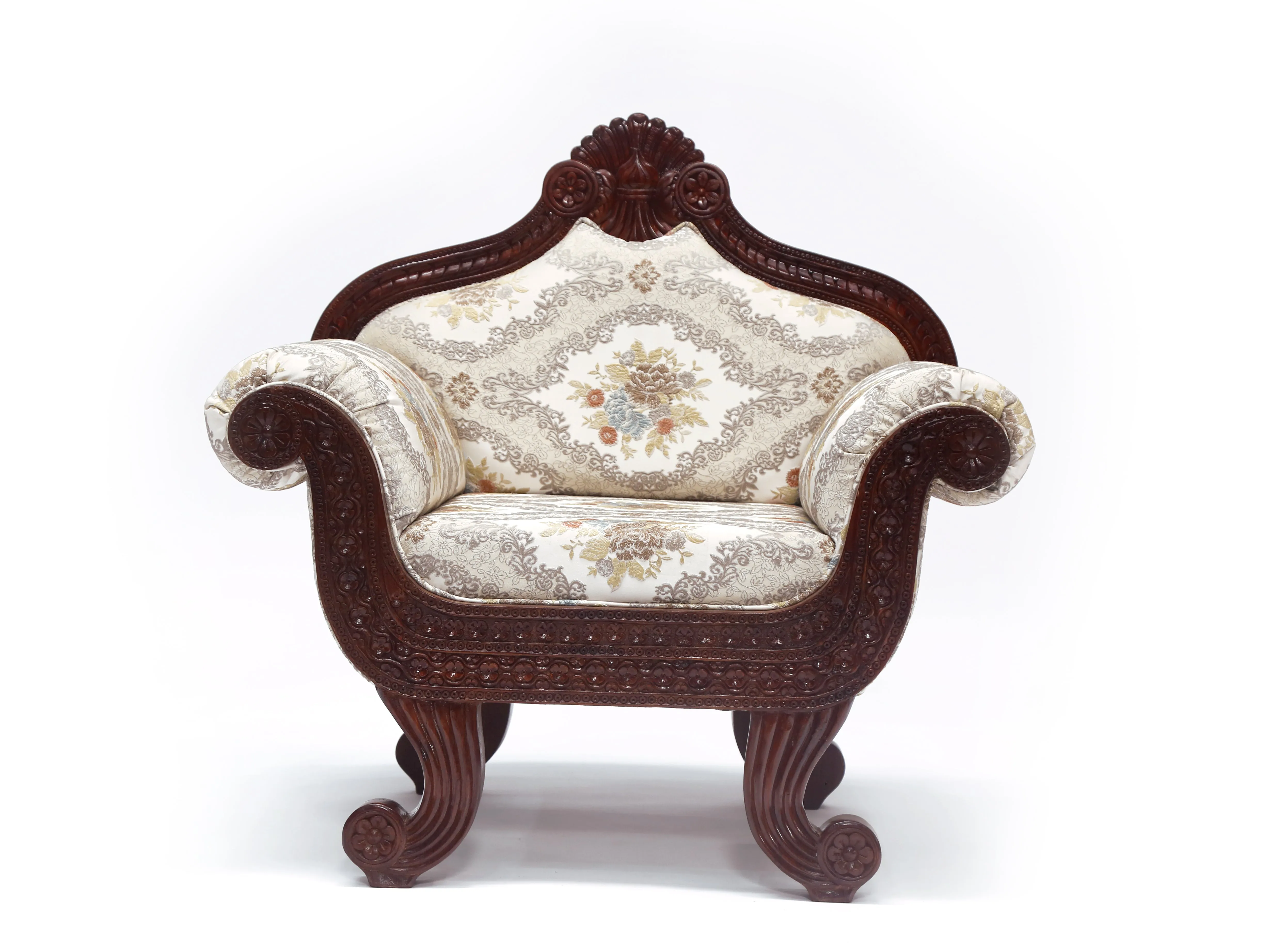 Solid Teak Intricate Carved Single Seater Sofa