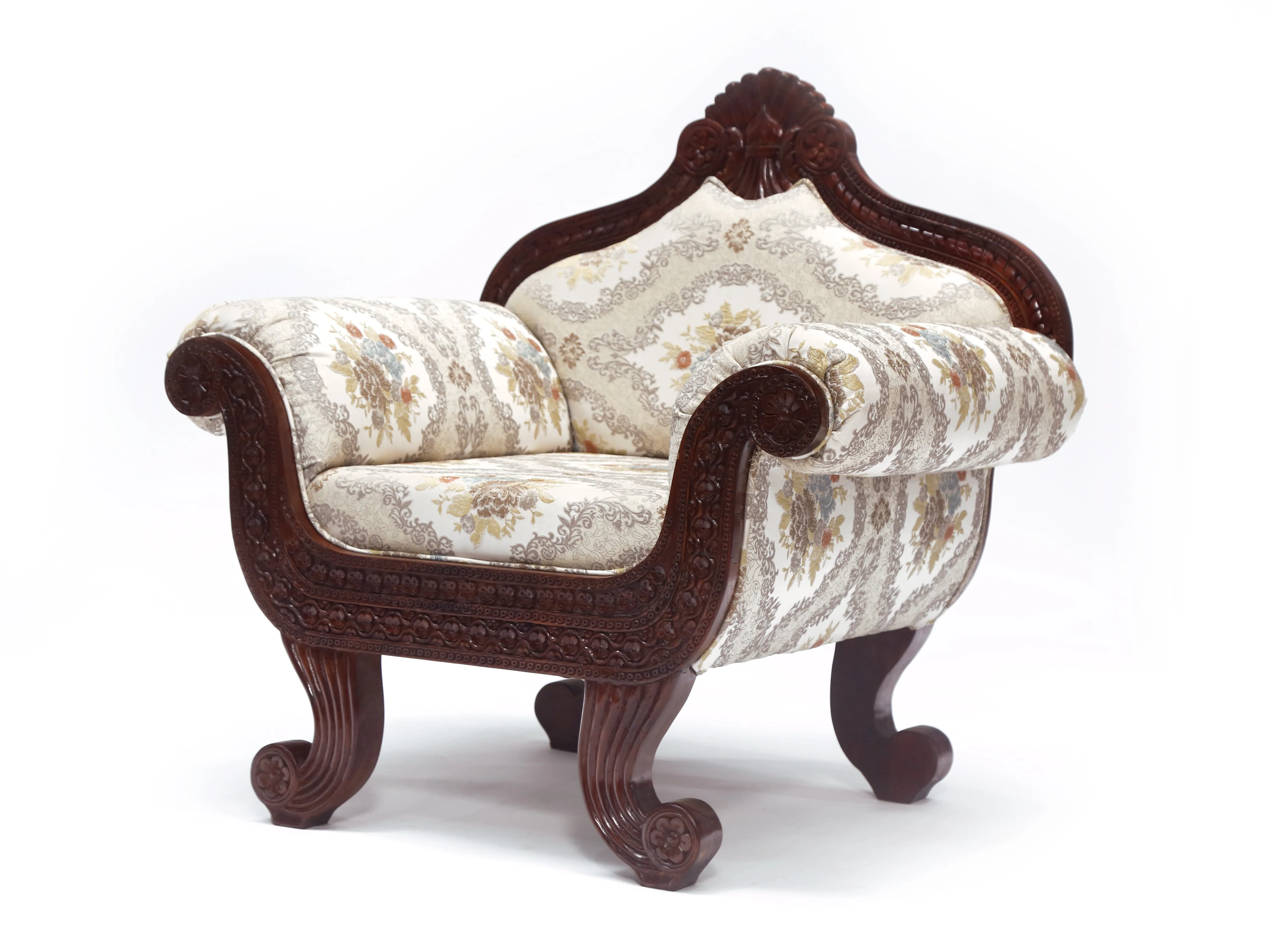 Solid Teak Intricate Carved Single Seater Sofa