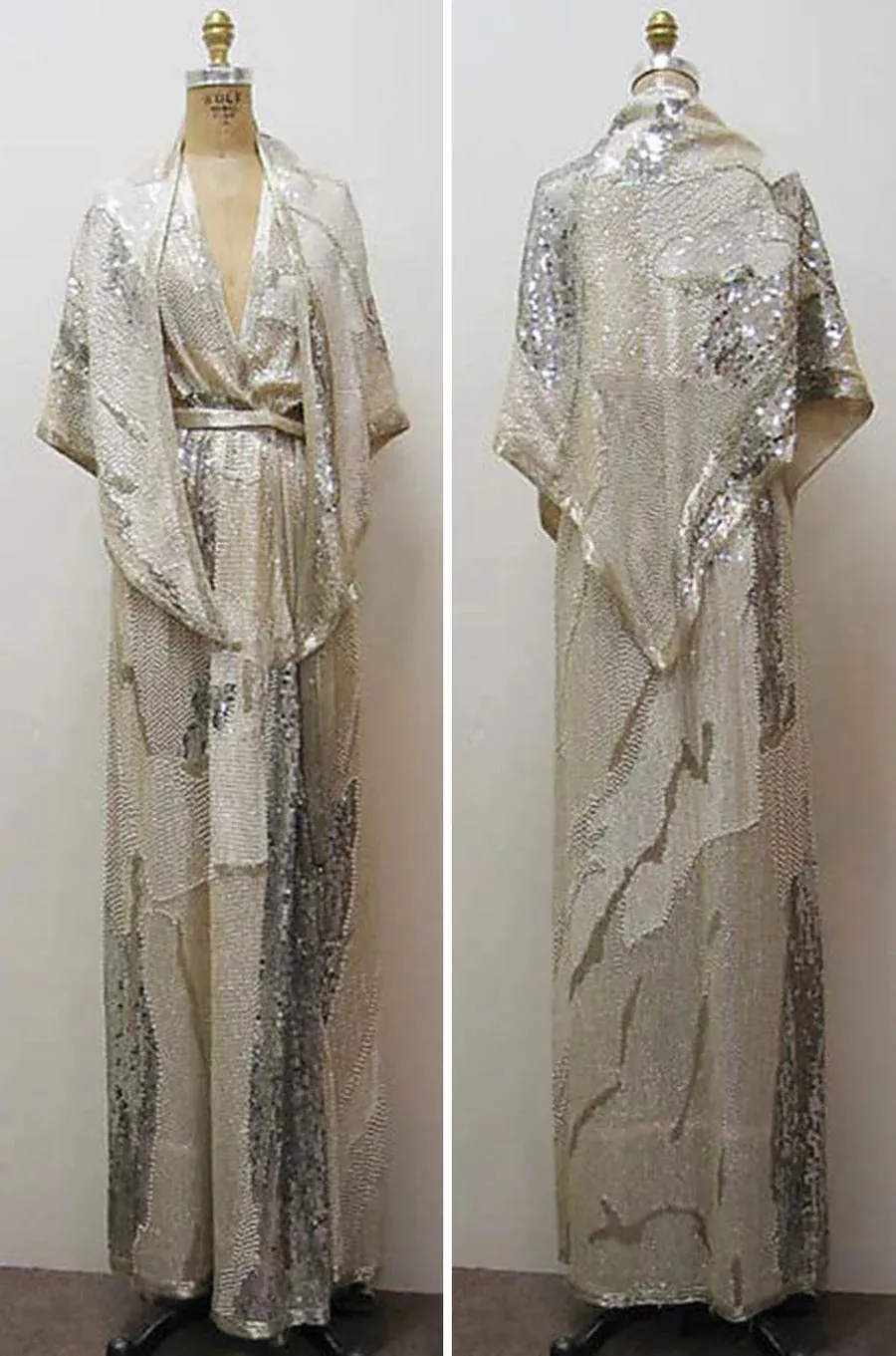 Spectacular 1983 Halston Well Documented Pastel Blues, Turquoise & Ivory Sequin Sheath Dress