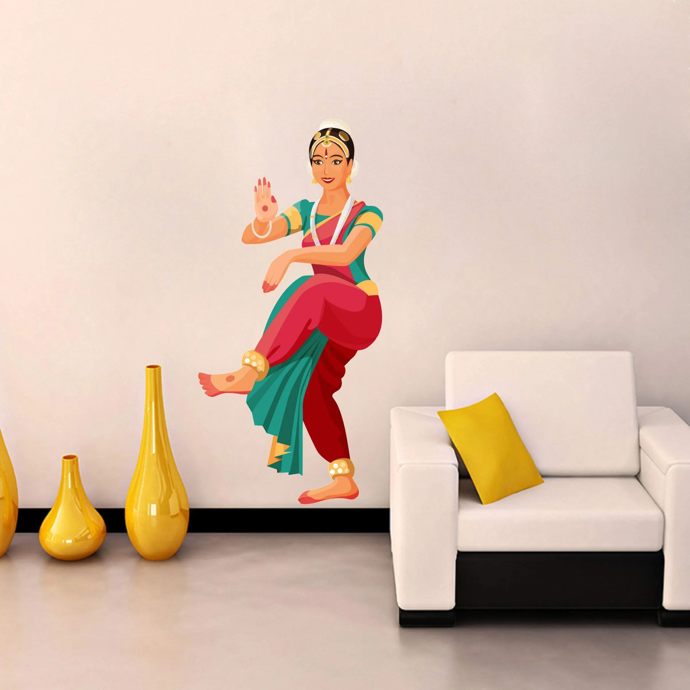 Sticker Hub Wall Sticker for Living Room -Bedroom - Office - Home Decor |Traditional Dancing Indian Girl Wall Stickers (73Cm X 27Cm) BS856
