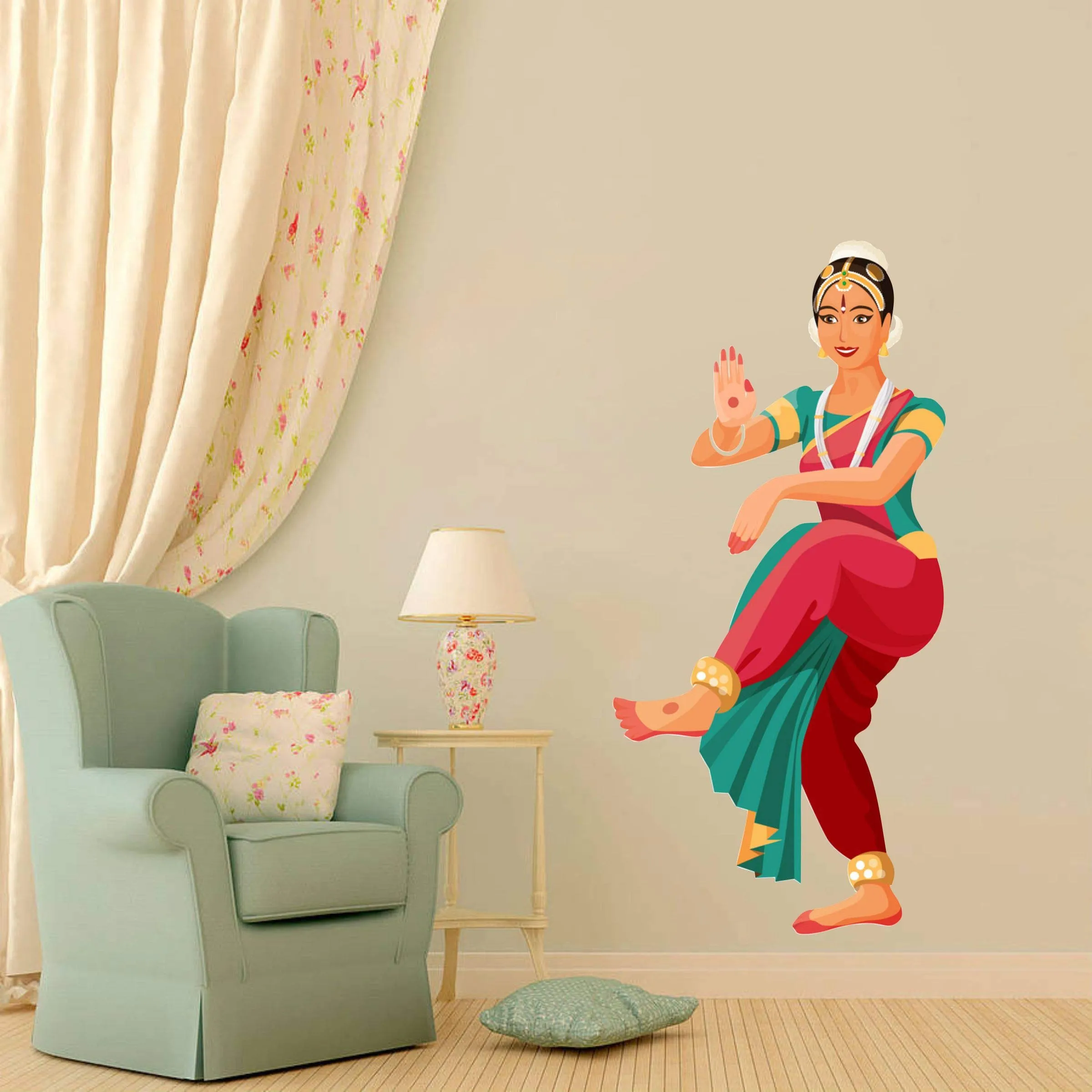 Sticker Hub Wall Sticker for Living Room -Bedroom - Office - Home Decor |Traditional Dancing Indian Girl Wall Stickers (73Cm X 27Cm) BS856