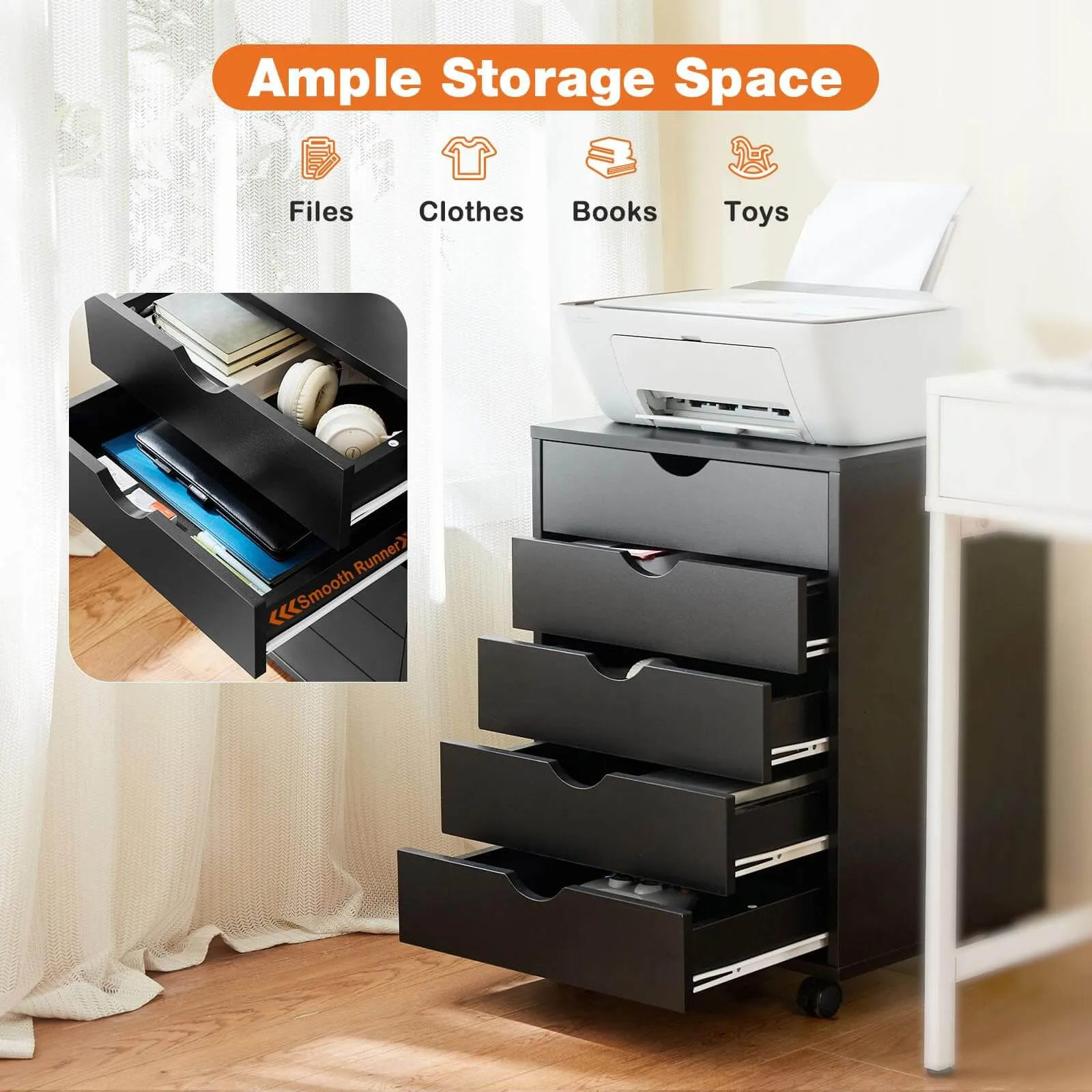 Storage Cabinet Dressers with Wheels Mobile Organizer Drawers for Office, Bedroom, Home