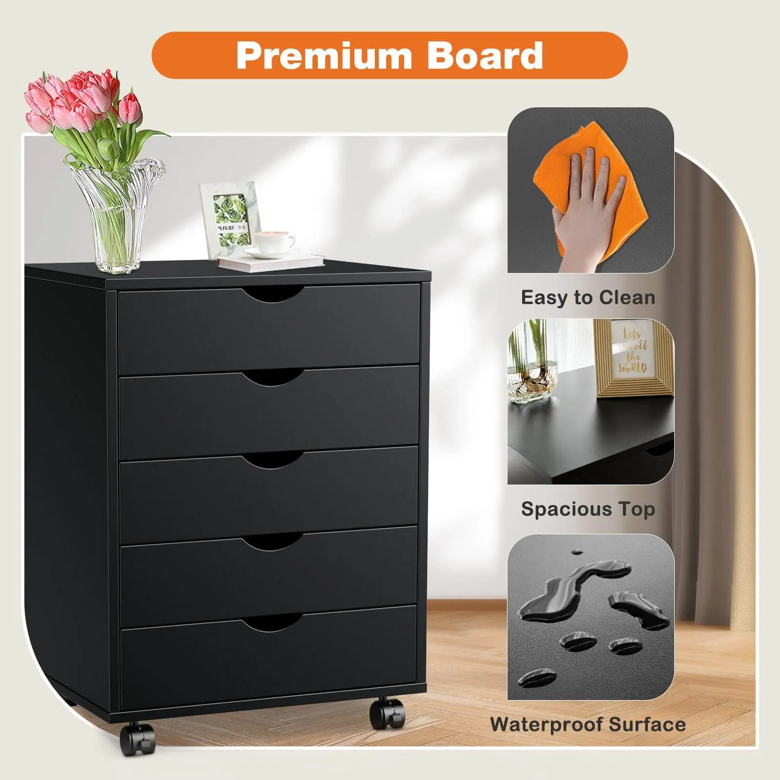 Storage Cabinet Dressers with Wheels Mobile Organizer Drawers for Office, Bedroom, Home