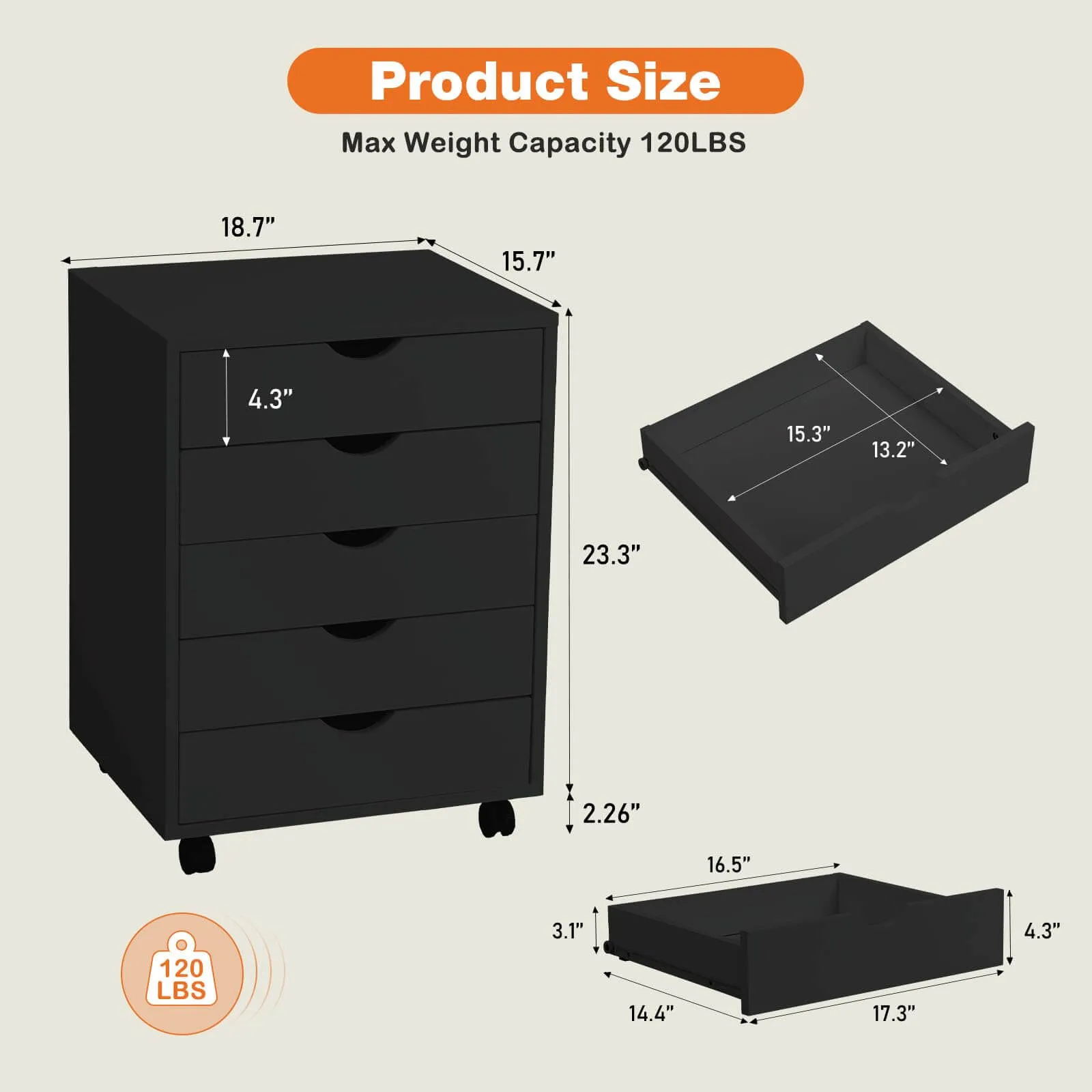 Storage Cabinet Dressers with Wheels Mobile Organizer Drawers for Office, Bedroom, Home