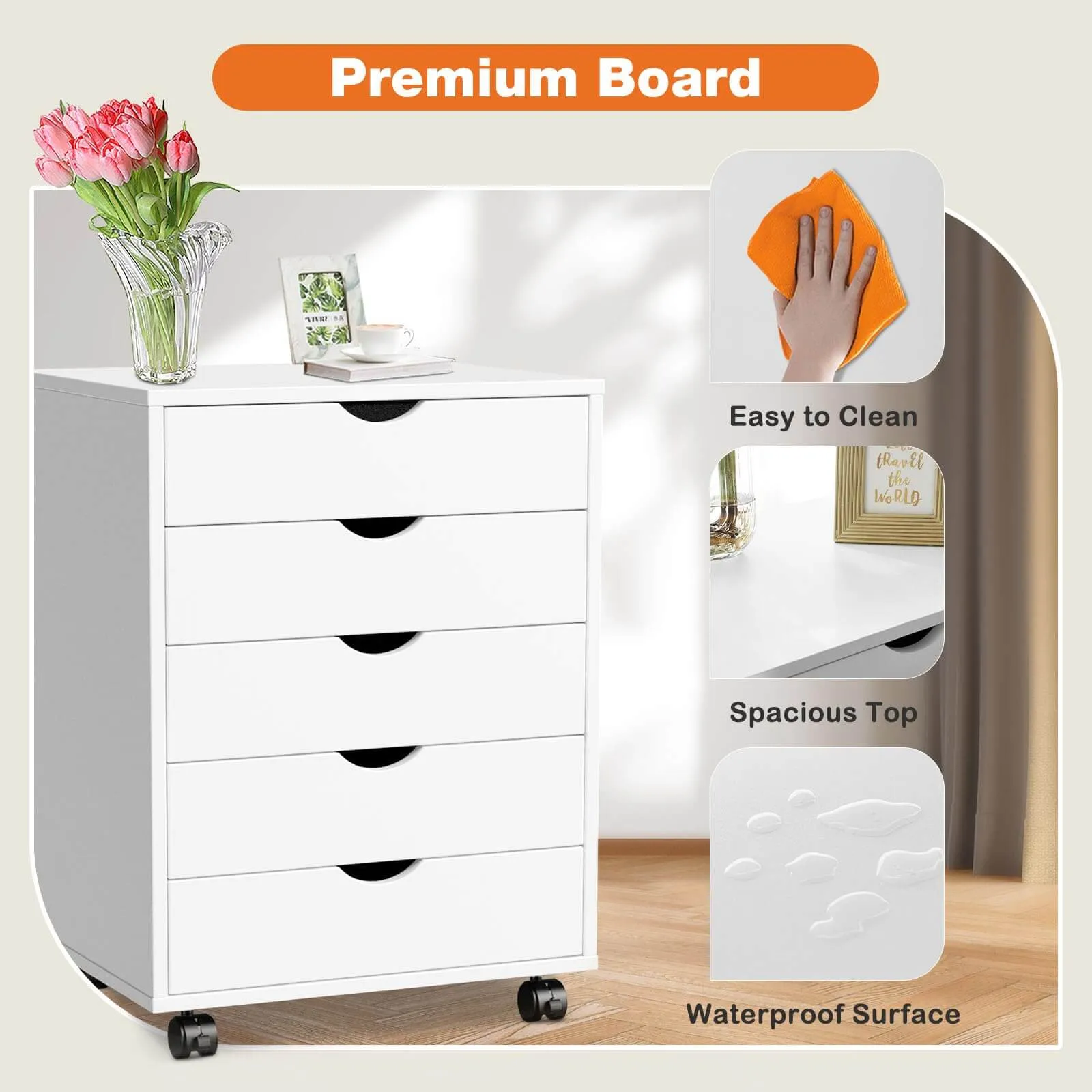Storage Cabinet Dressers with Wheels Mobile Organizer Drawers for Office, Bedroom, Home
