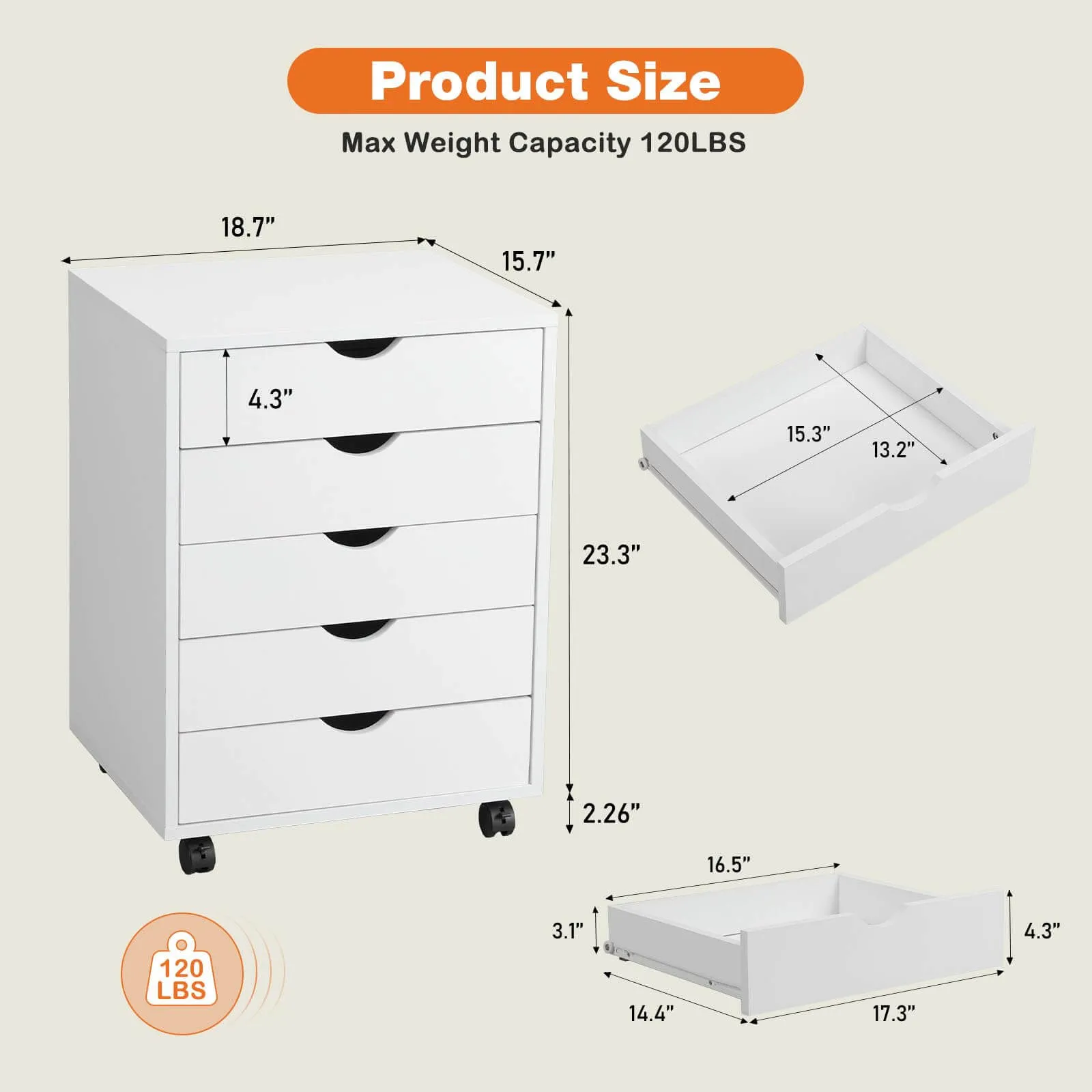 Storage Cabinet Dressers with Wheels Mobile Organizer Drawers for Office, Bedroom, Home