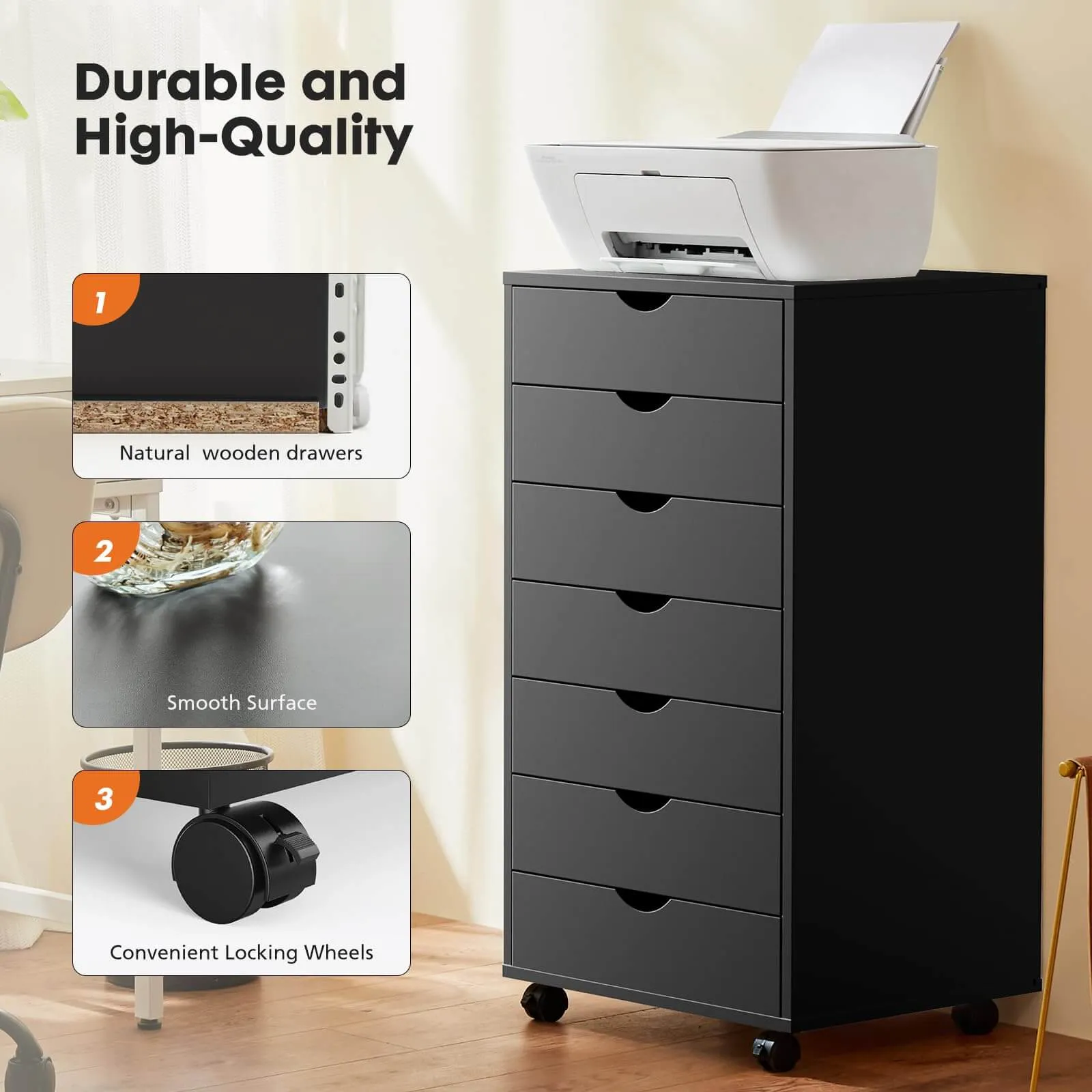 Storage Cabinet Dressers with Wheels Mobile Organizer Drawers for Office, Bedroom, Home