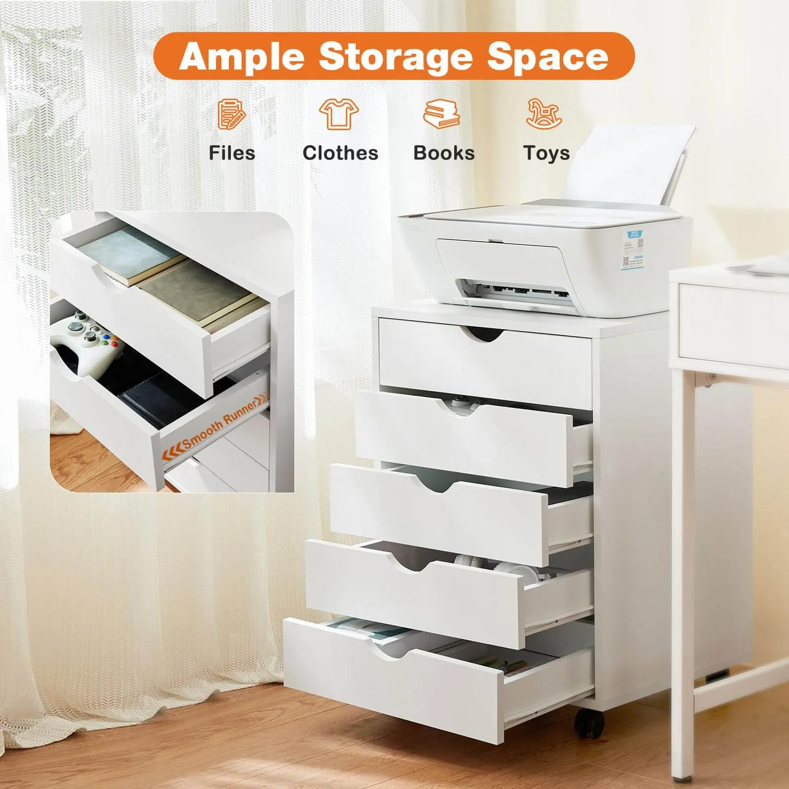 Storage Cabinet Dressers with Wheels Mobile Organizer Drawers for Office, Bedroom, Home