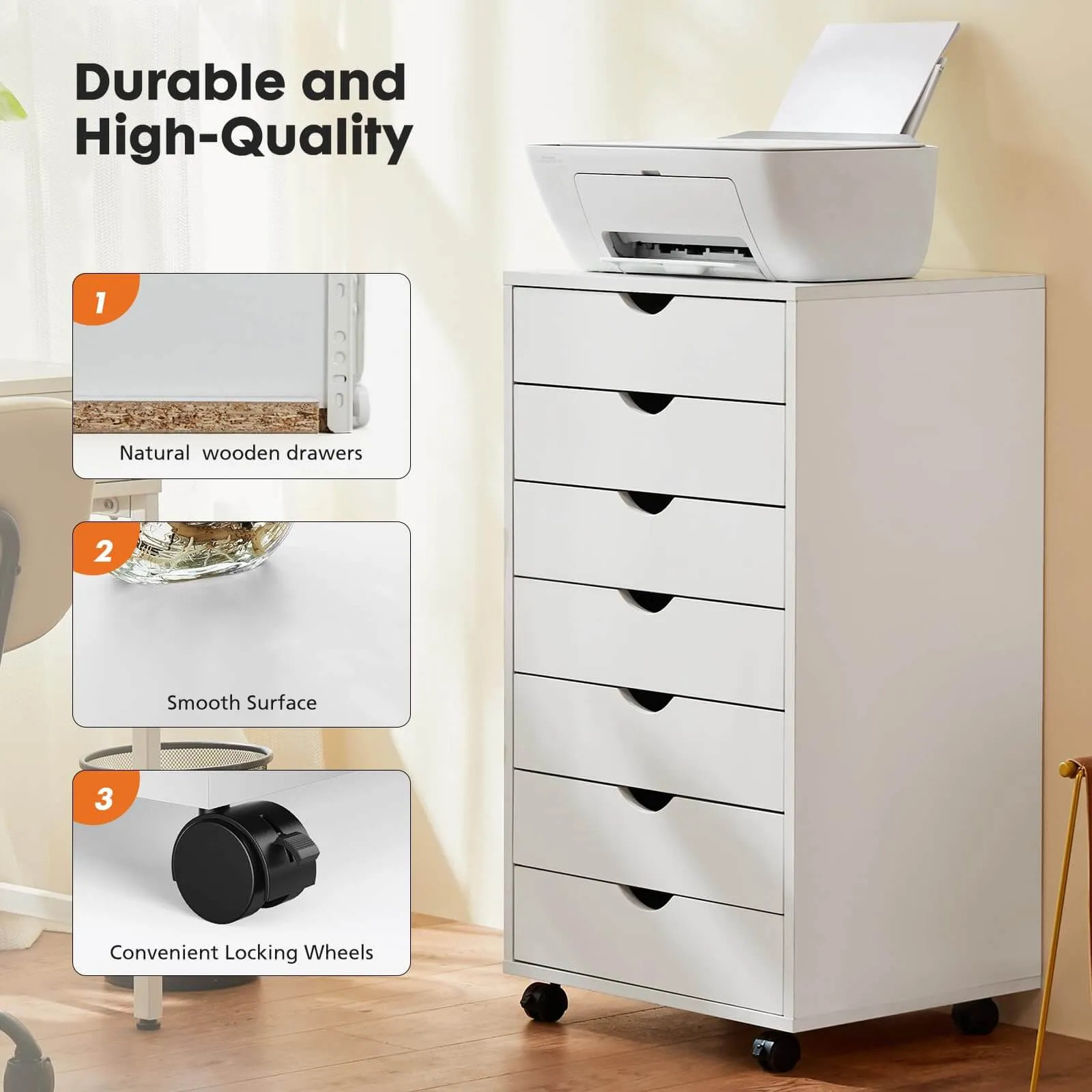 Storage Cabinet Dressers with Wheels Mobile Organizer Drawers for Office, Bedroom, Home
