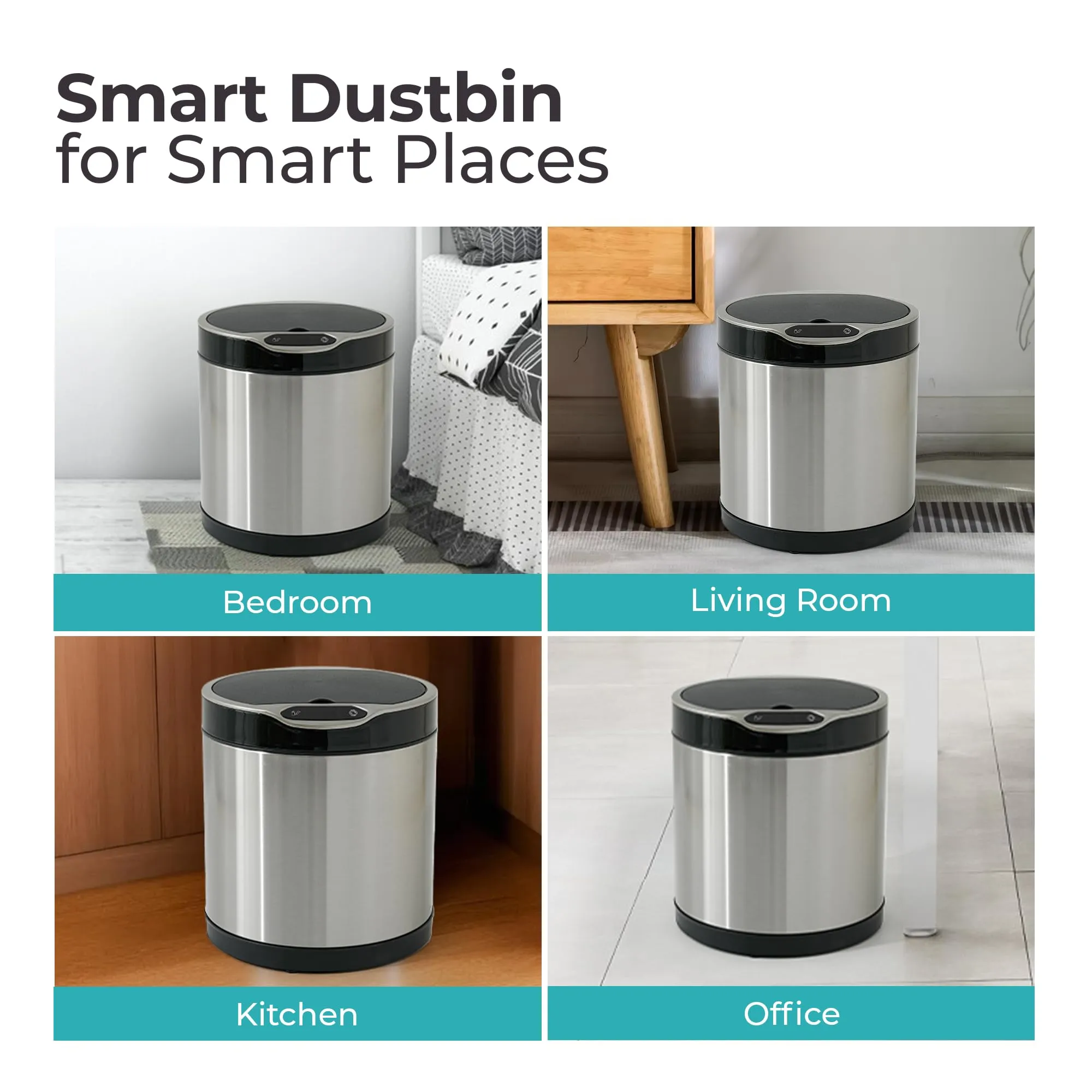 The Better Home 6L Dustbin For Kitchen | Dustbin For Bathroom | 27cm Automatic Smart Sensor Dustbin For Bedroom | Steel Dustbin With Lid | Dustbin For Office | Garbage Bin - Silver