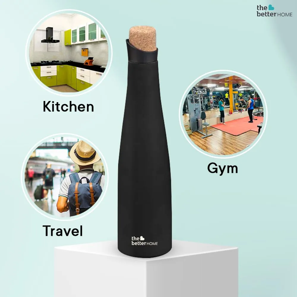 The Better Home Insulated Stainless Steel Water Bottle with Cork Cap | 18 Hours Insulation | Pack of 100-750ml Each | Hot Cold Water for Office School Gym | Leak Proof & BPA Free | Silver Colour