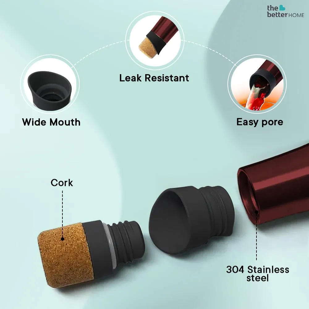 The Better Home Insulated Stainless Steel Water Bottle with Cork Cap | 18 Hours Insulation | Pack of 9-500ml Each | Hot Cold Water for Office School Gym | Leak Proof & BPA Free | Wine Colour