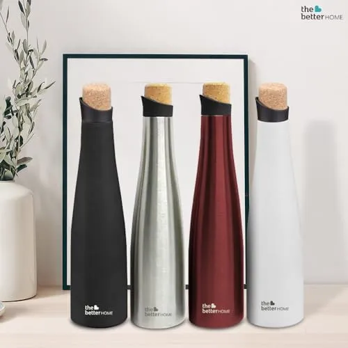 The Better Home Insulated Thermosteel Bottle with Cork Cap 500ml | 18h of Insulation | Hot and Cold Water Bottle for Kids School Office Gym | Anti Rust | Leak Proof | BPA Free | Black Colour