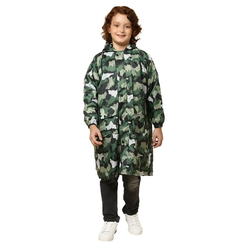 THE CLOWNFISH Laurel Series Kids Waterproof PVC Longcoat with Adjustable Hood & Extra Space for Backpack/Schoolbag Holding. Printed Plastic Pouch. Kid Age-6-7 years (Size-30-Blue)