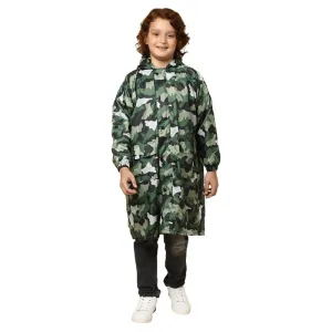 THE CLOWNFISH Laurel Series Kids Waterproof PVC Longcoat with Adjustable Hood & Extra Space for Backpack/Schoolbag Holding. Printed Plastic Pouch. Kid Age-6-7 years (Size-30-Blue)