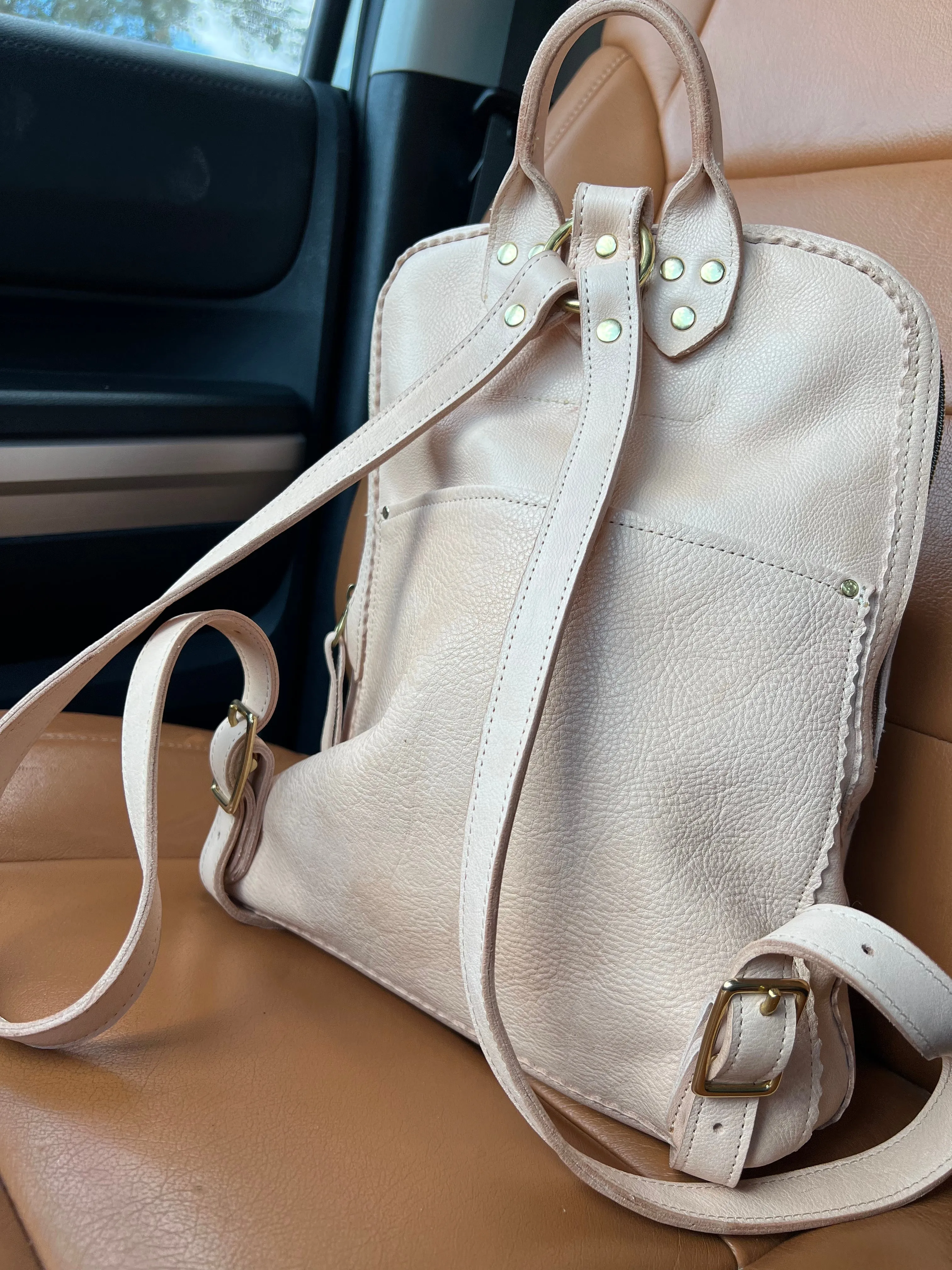 The Ginny Backpack in Natural Veg. Tan Leather
