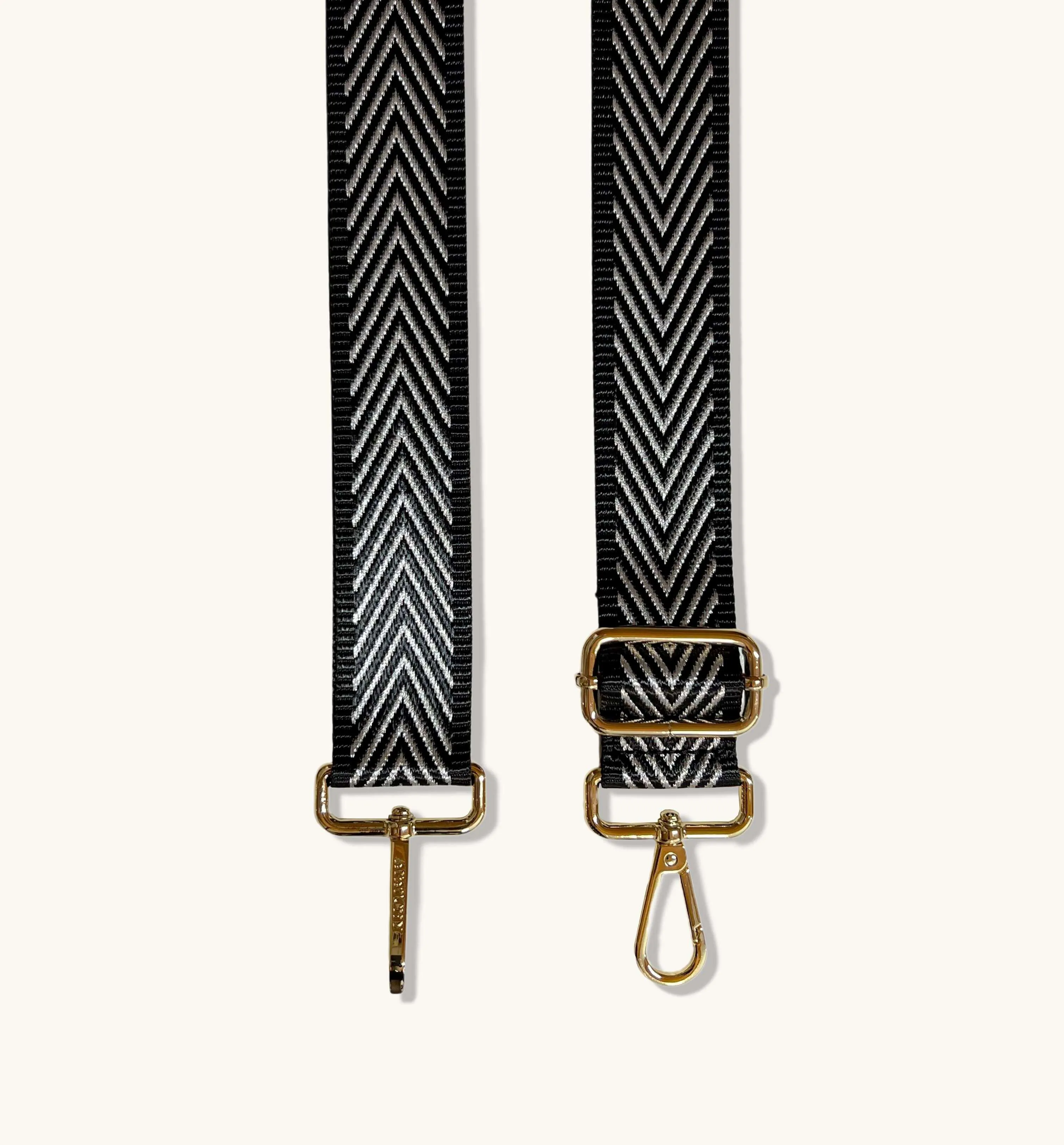 The Tassel Dark Grey Leather Crossbody Bag With Black & Silver Chevron Strap