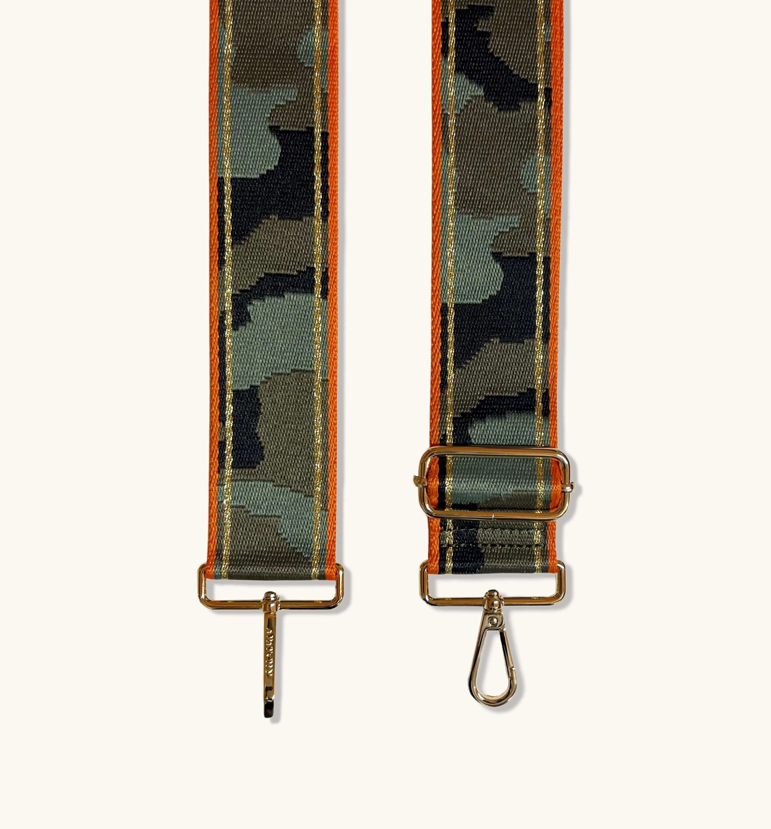 The Tassel Gold Leather Crossbody Bag With Orange & Gold Stripe Camo Strap