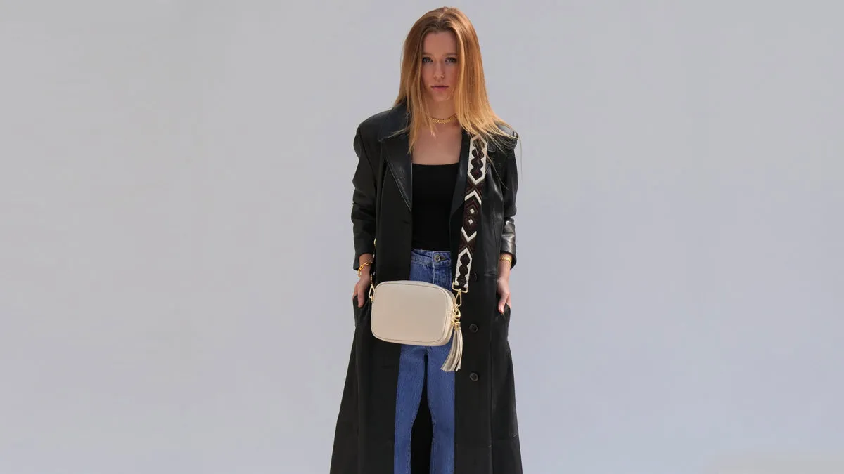 The Tassel Stone Leather Crossbody Bag With Port & Olive Diamond Strap