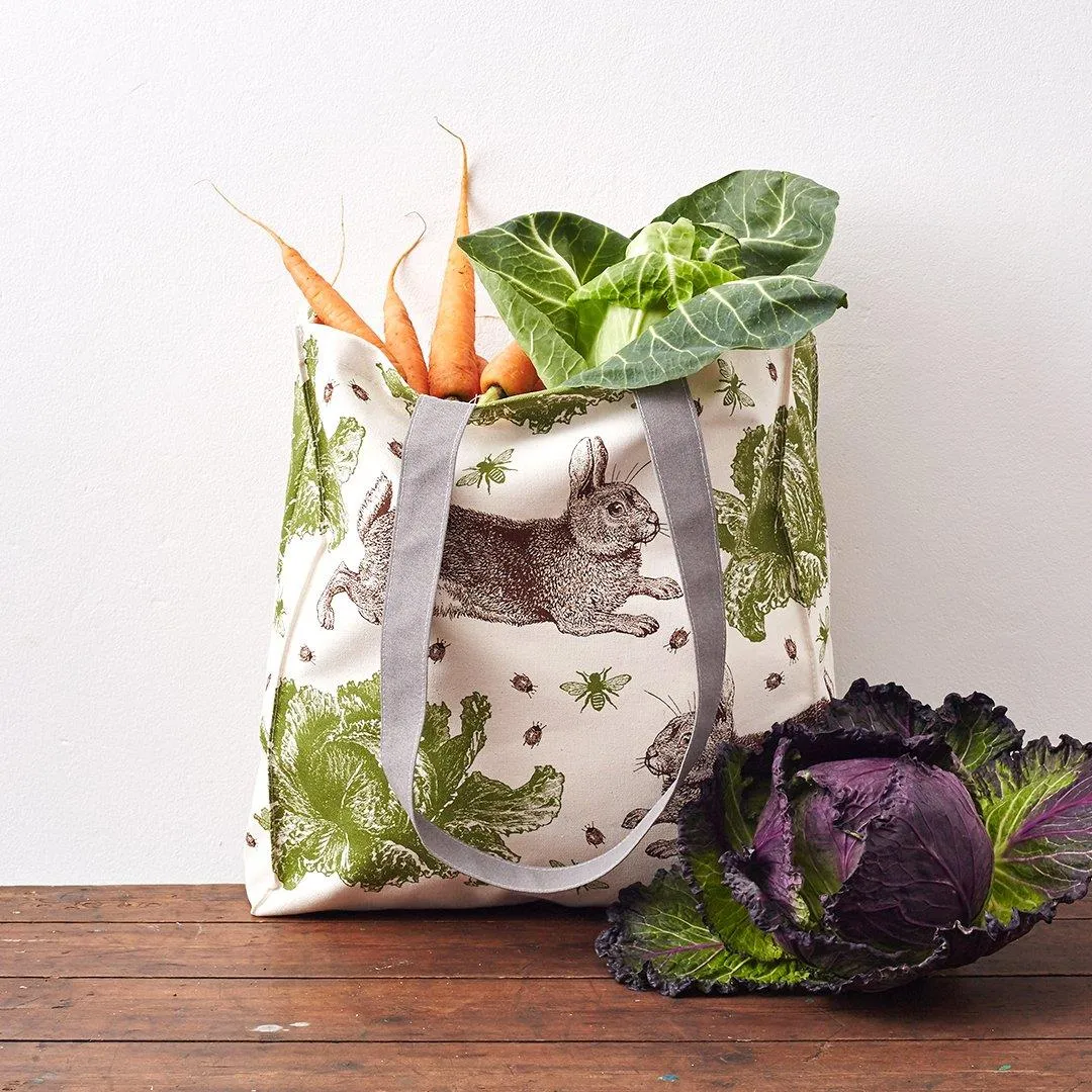 Thornback & Peel - 100% Cotton Tote Shopping Bag - 40x37x11cms - Rabbit & Cabbage