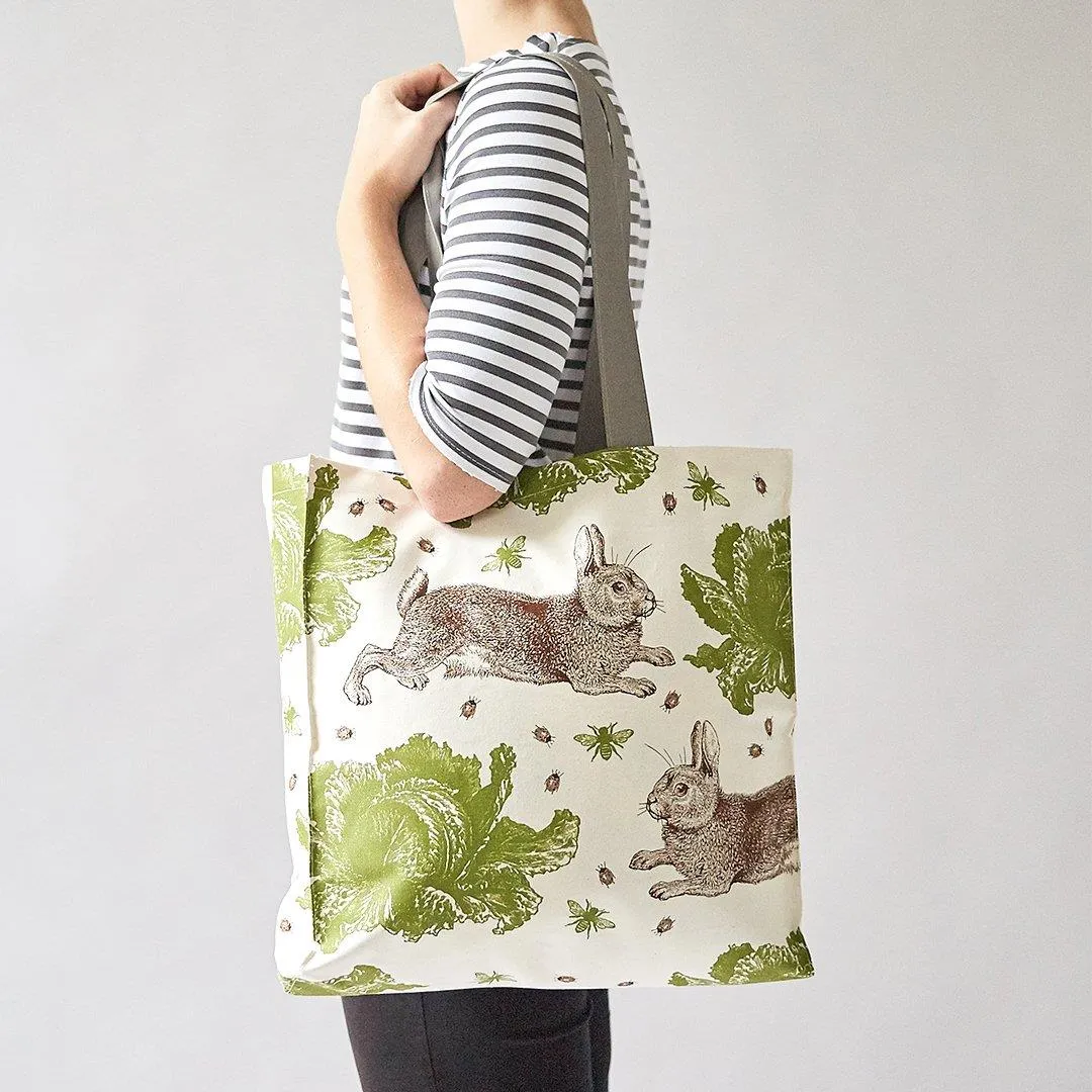 Thornback & Peel - 100% Cotton Tote Shopping Bag - 40x37x11cms - Rabbit & Cabbage