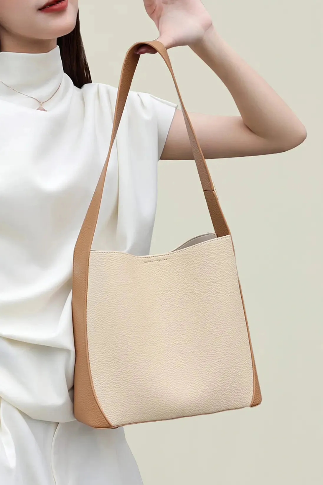 Timeless Calfskin Boho Bucket Bag with Wide Strap