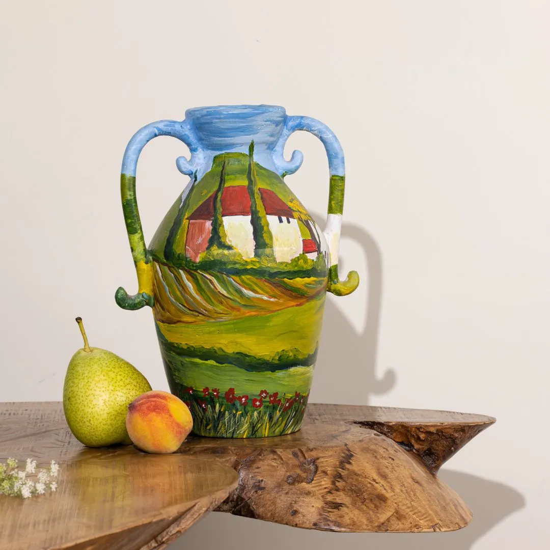 Tuscan Dreamscape - Hand painted Terracotta Flower pot