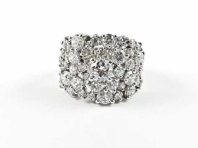 Unique Fancy Mix Shape CZ Pattern Brass Ring