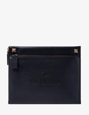 Valentino Garavani Black Identity Leather Clutch