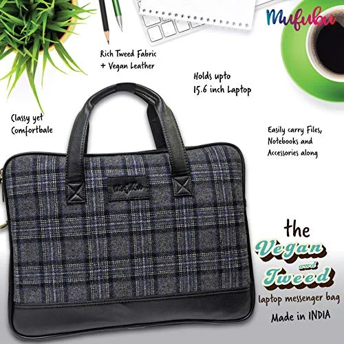 Vegan and Tweed Laptop Messenger Bag - Oxford Graphic Checks