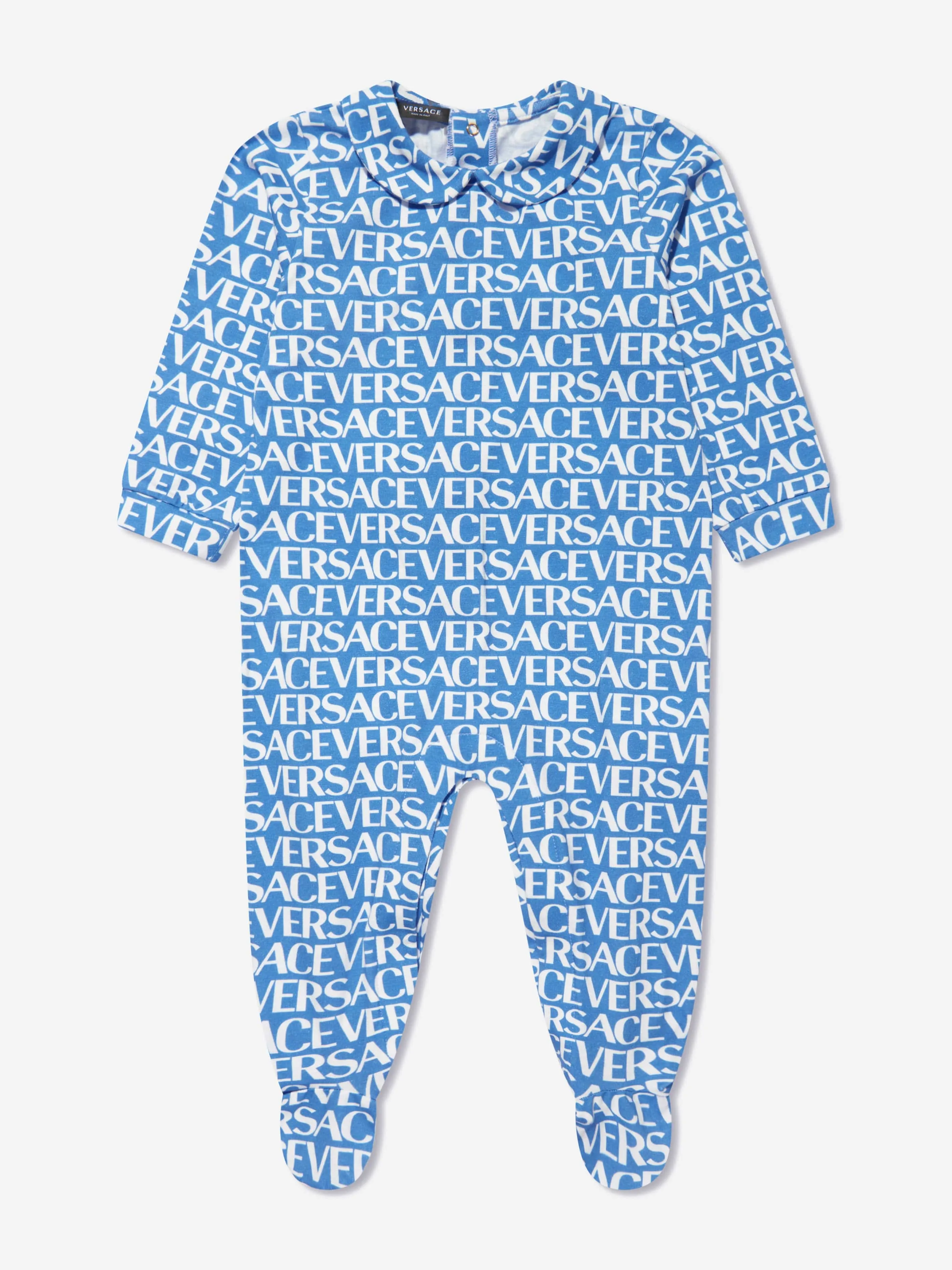 Versace Baby Boys Logo Print Babygrow Gift Set in Blue