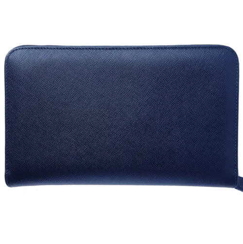 Vibrant Blue Saffiano Leather Zip Wallet for 16 Cards - Italian Craftsmanship