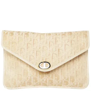 Vintage 70s Christian Dior Logo Canvas Envelope Clutch Bag