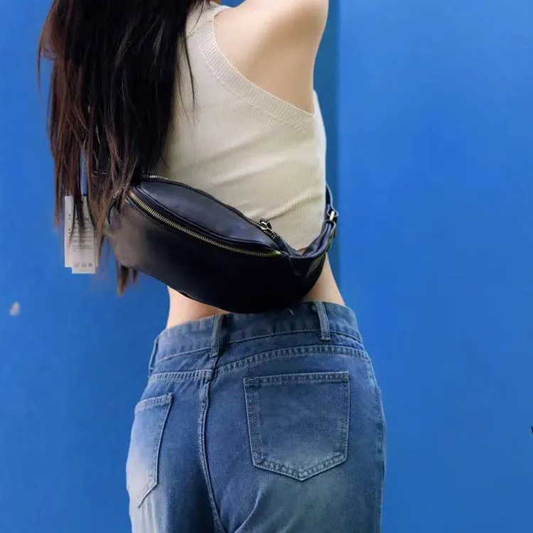 Vintage Women's Crossbody Chest Bag Leather Waist Bag For Women