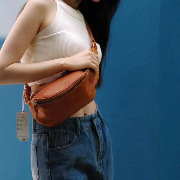 Vintage Women's Crossbody Chest Bag Leather Waist Bag For Women