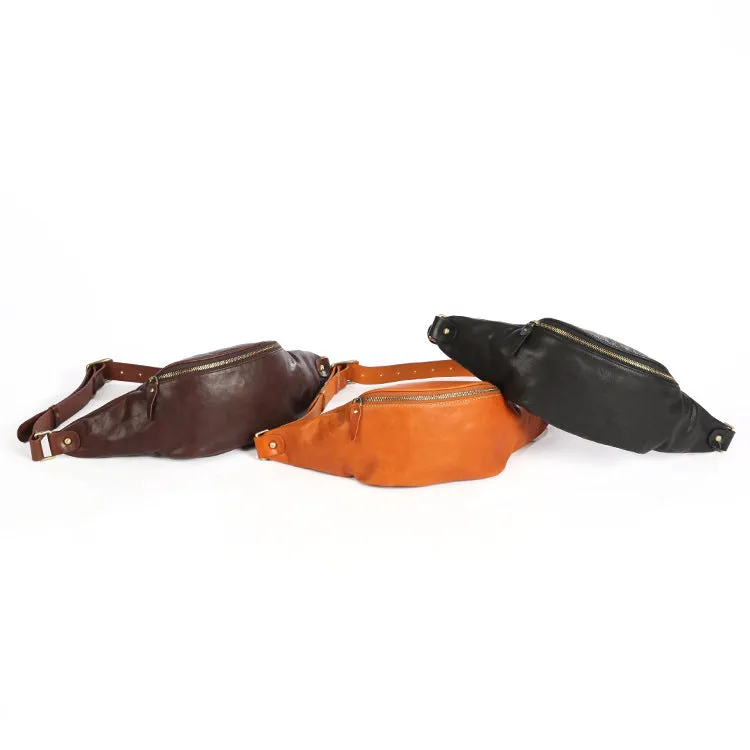 Vintage Women's Crossbody Chest Bag Leather Waist Bag For Women