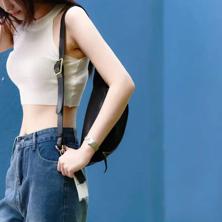 Vintage Women's Crossbody Chest Bag Leather Waist Bag For Women