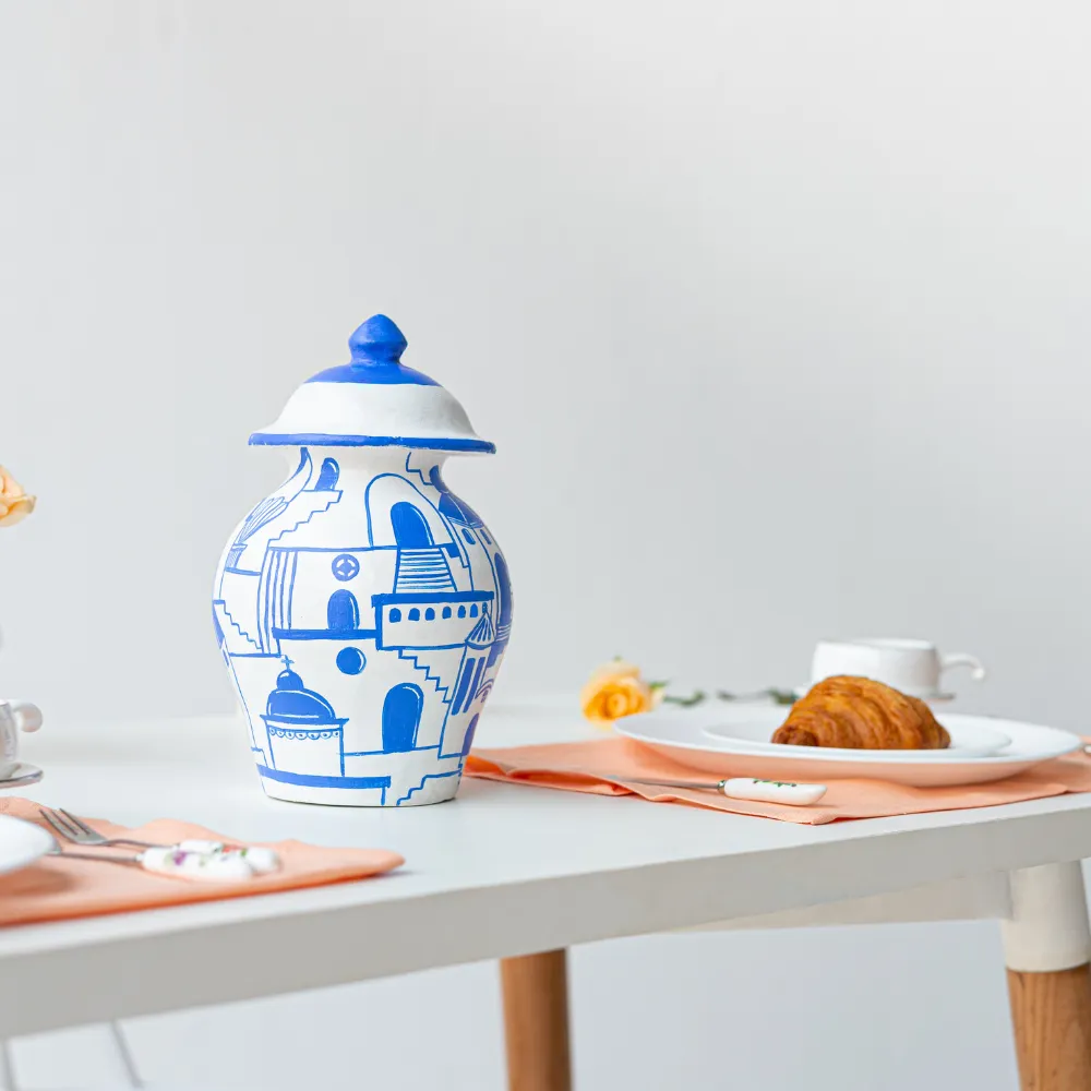 Wandering in Thira- Handpainted Flower pot