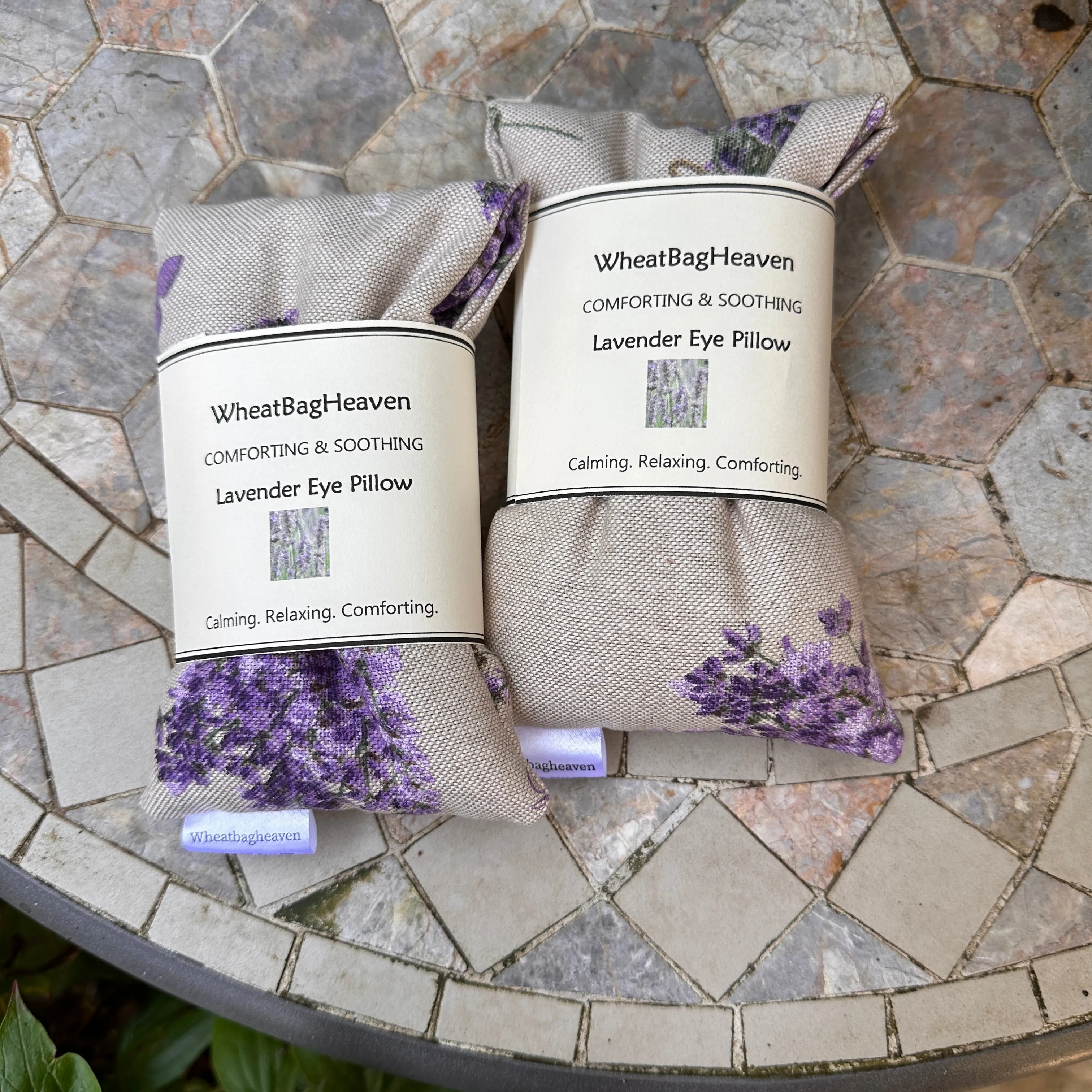 weighted lavender scented eye pillows in a beautiful lavender bouquet print