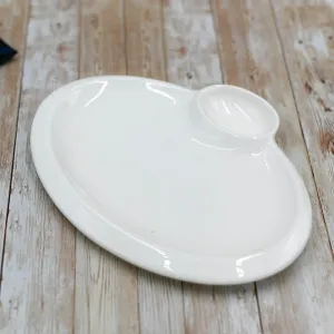 White Oval Platter With Sauce Compartment 10" inch | 25.5 Cm