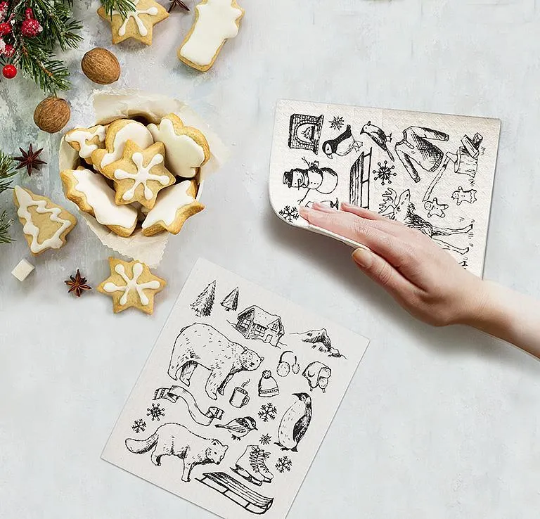 Winter Sketch Icon Swedish Dishcloths