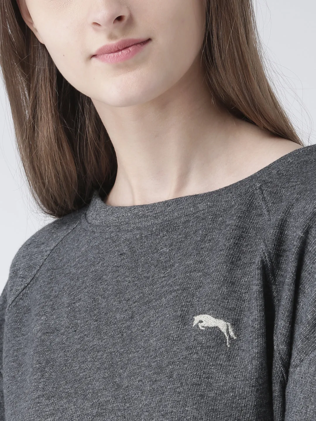 Women Charcoal Solid Polyester Top