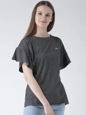 Women Charcoal Solid Polyester Top