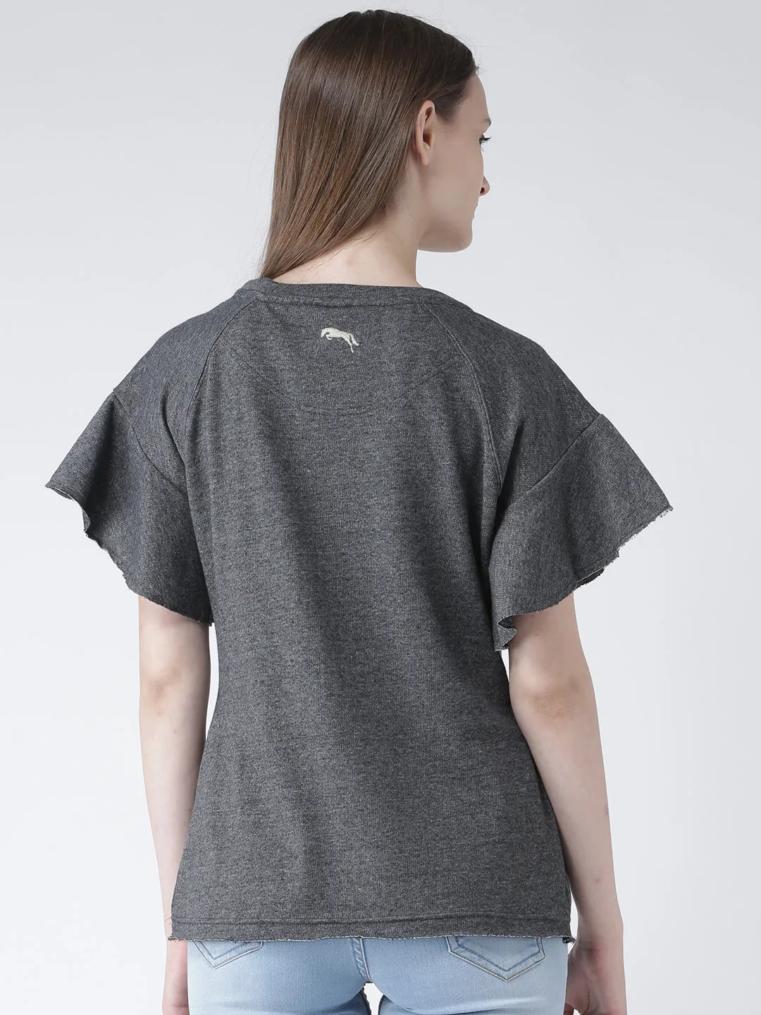 Women Charcoal Solid Polyester Top